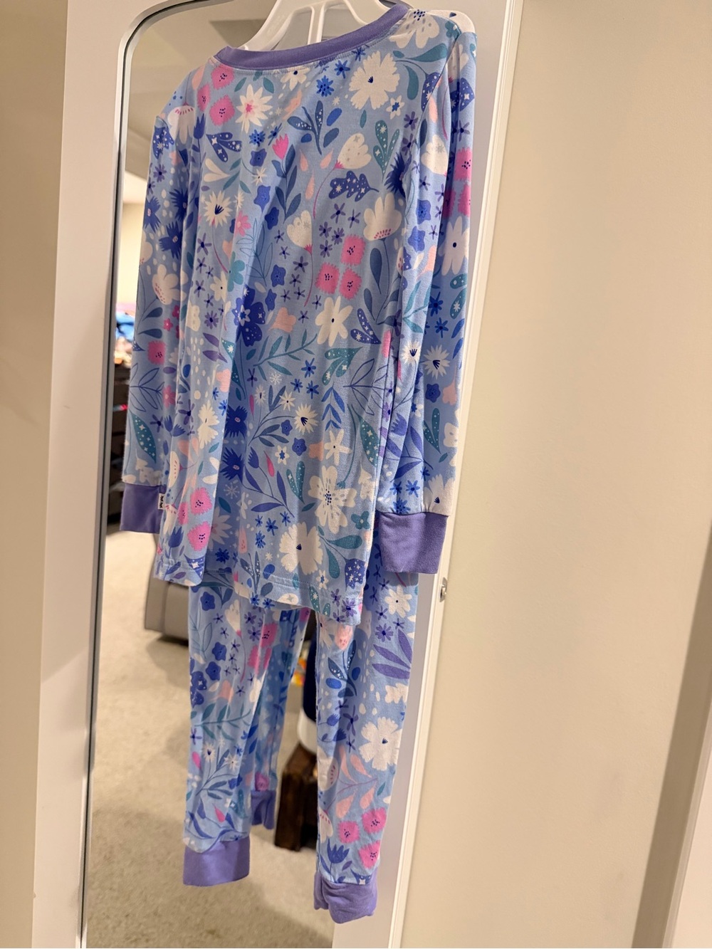 Little sleepies meadow Floral Light Blue Pajama Set with Purple Trim